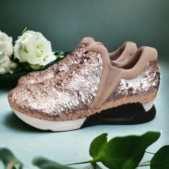 The Fix Barbiecore Glam Luca Slip-On Sequin Jogger Sneaker in Rose Gold - Picture 3 of 7